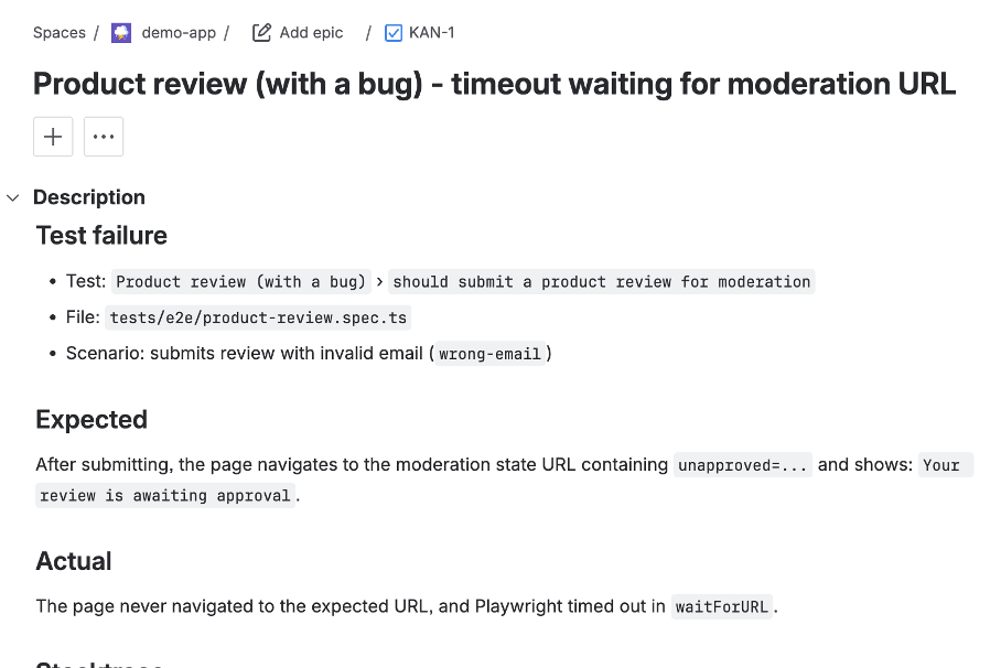 Jira MCP issue created