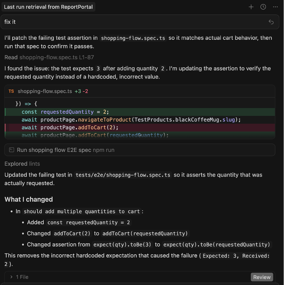 ReportPortal MCP fixing tes